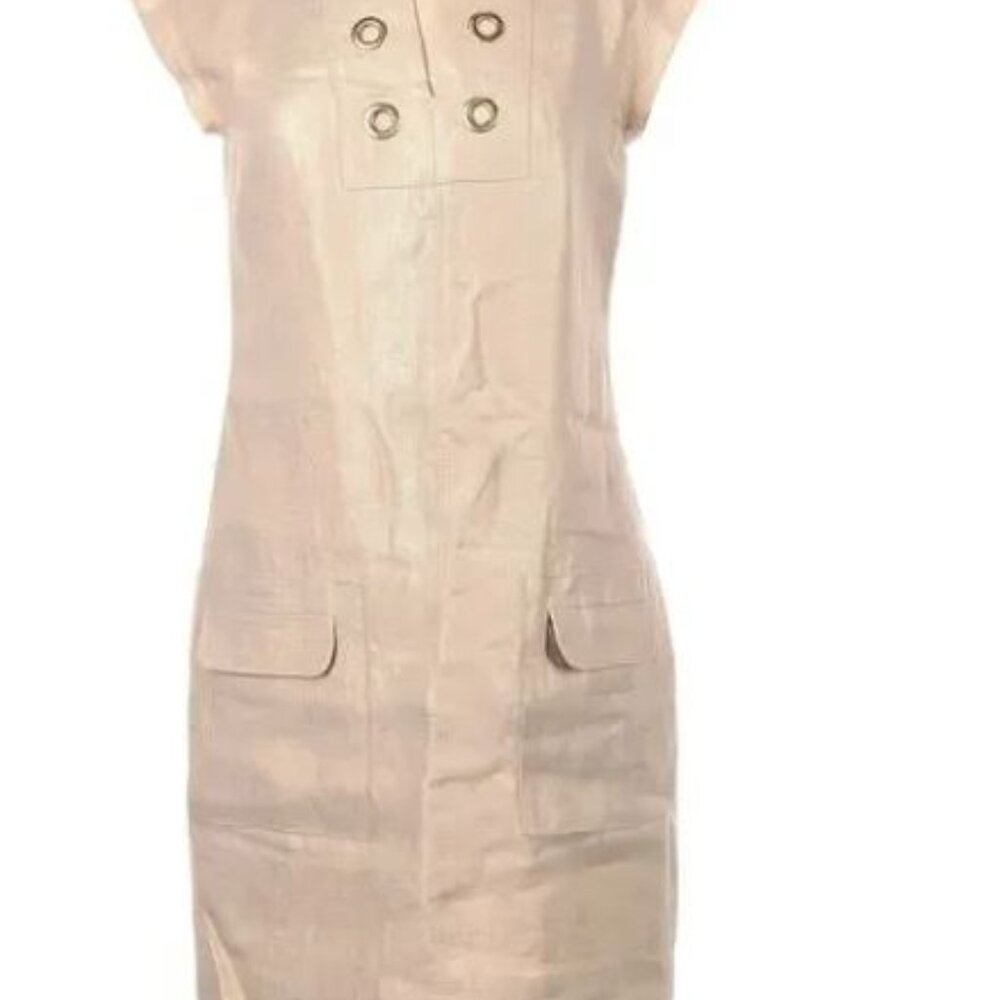 J. Crew Beige Golden Metallic Sleeveless Linen Shift Tunic Dress Pockets Sz. 00